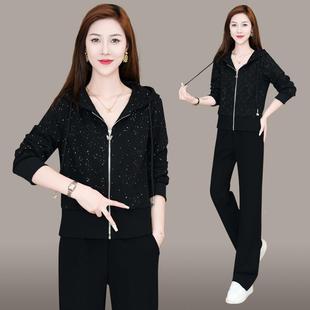 运动服套女秋新款洋气立春领87205896外套装休件闲减龄大码阔腿裤