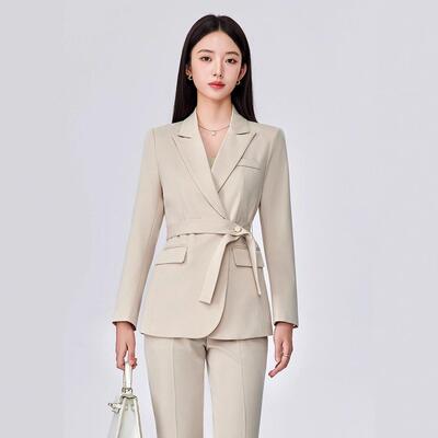 杏色西装外套女春新秋跨境款设计宽感时SY9830尚正装范韩松休闲西