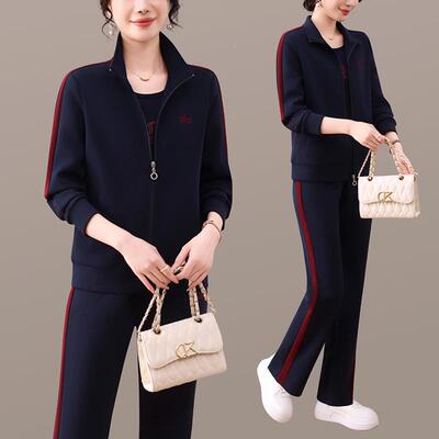 中老年卫女装秋季服运动套装女新宽松减龄妈妈967281休款闲衣三件