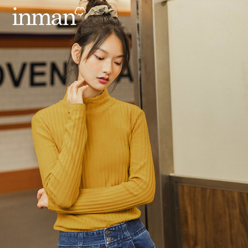 茵曼半高领打底衫2020秋冬新款立领修身内搭针织衫弹力棉长袖T恤
