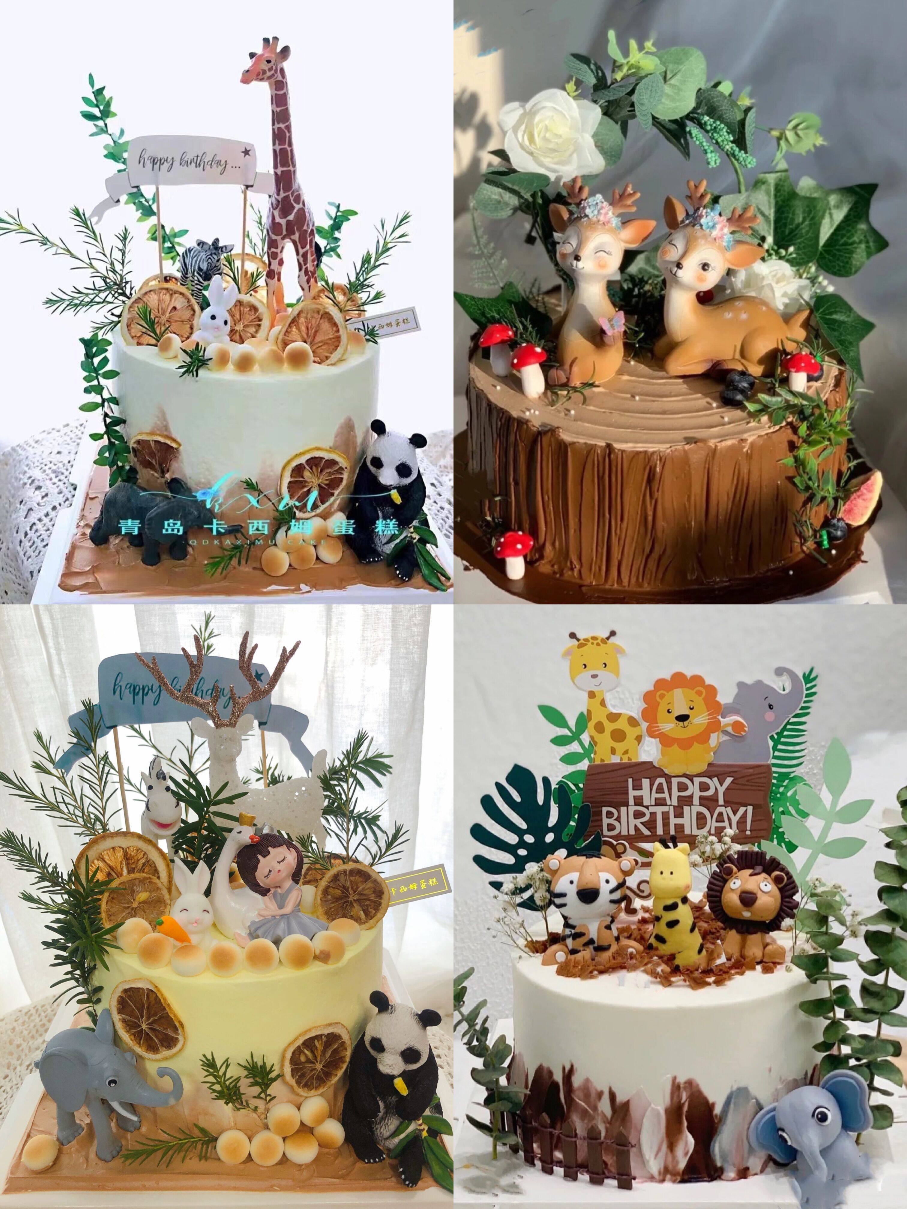 森系动物园长颈鹿斑马大象熊猫卡通宝宝生日蛋糕青岛同城配送