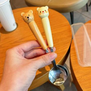 可爱小熊勺子ins高颜值儿童家用吃饭长柄勺少女心西瓜甜品酸奶勺