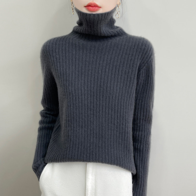 加厚洋气高领坑条毛衫女内搭慵懒宽松加厚针织打底衫软糯冬季毛衣