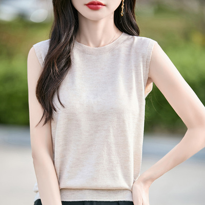 超级软糯一线成衣精纺羊毛圆领无袖背心针织打底女