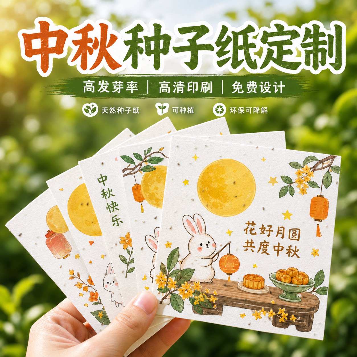 中秋种子纸定制中秋节庆纪念卡片图片