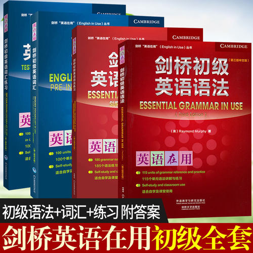 英语在用剑桥英语初级语法+词汇全套4本(剑桥英语语法+语法练习+词汇+词汇练习) 外研社English in Use英语在用初级语法自学教材书