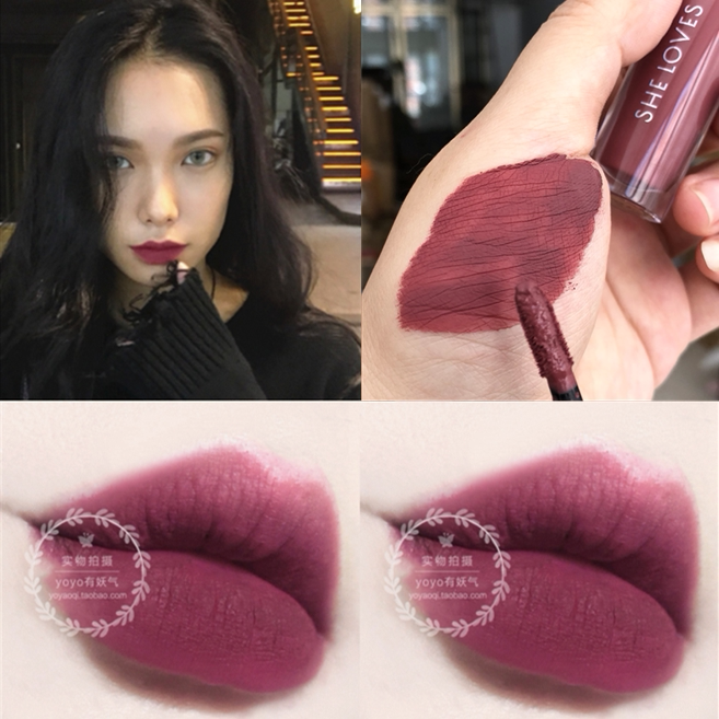 欧美秋冬雾面哑光干枯玫瑰色唇釉烟熏紫粉色泫雅色法国小众口红女