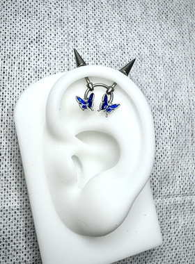 钛合金双蝶恶魔钉原创设计耳钉耳环耳桥耳饰