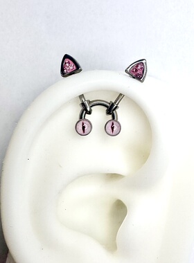 F136钛合金猫眼猫耳恶魔钉helix耳骨耳轮钉原创设计解构恶魔钉