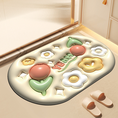 立体花朵膨胀风硅藻泥软垫卫生间门口防滑地垫浴室吸水速干脚垫子