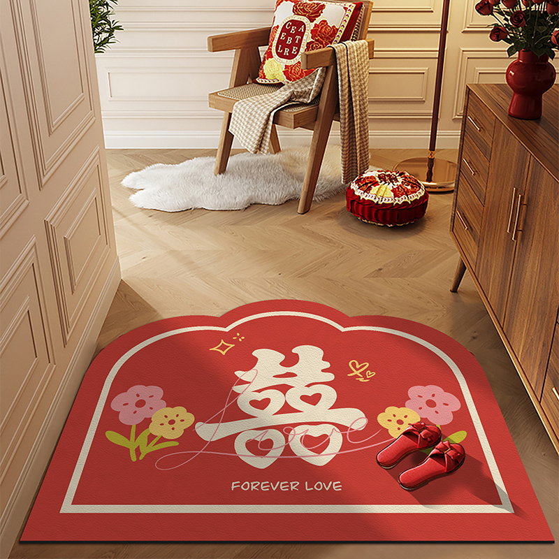 结婚入户地垫皮革红色大喜喜庆进门喜字地毯婚房门口脚垫婚庆门垫