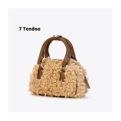 小众秋冬可爱毛绒包手提波士顿包