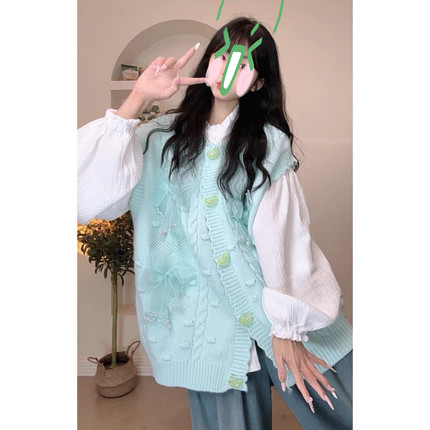针织马甲背心外套女2025新款春秋外搭宽松慵懒风毛衣开衫减龄坎肩