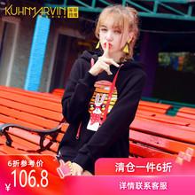 宽松bf黑色连帽卫衣裙子女秋中长款 学生长袖 连衣裙潮 2019新款 韩版