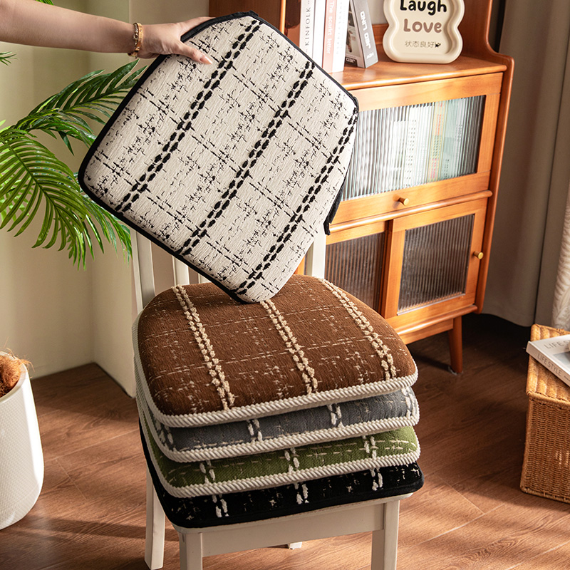 小香风加厚坐垫四季通用椅子垫凳子垫客厅办公雪尼尔可拆洗座椅垫