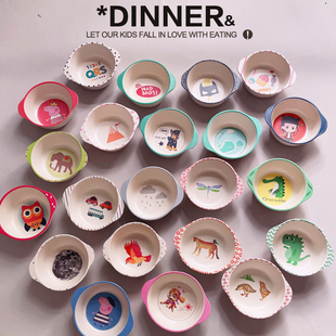 自营桔子kerr竹纤维卡通字母恐龙汽车汪儿童宝宝双耳辅食饭碗发票