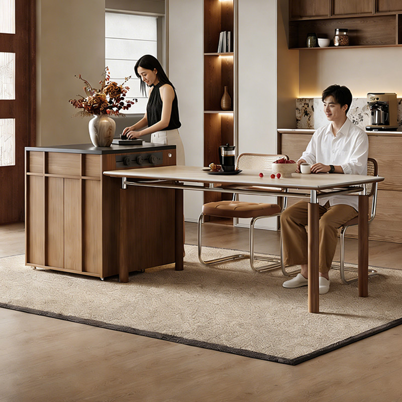 中古风岩板岛台餐桌一体家用可组合吧台桌厨房餐厅2026新款中导台,住宅家具,岛台餐桌,淘宝优惠券,粉丝福利购,淘宝优惠卷