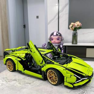 兰博基尼绿牛跑车积木汽车拼装模型成人高难度男孩玩具儿童礼物