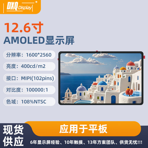12.6寸AMOLED显示屏1600*2560高对比度MIPI接口102pins平板显示屏
