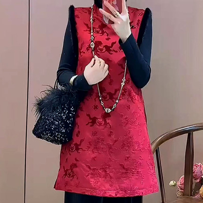 新中式国风无袖毛毛边马甲裙子女