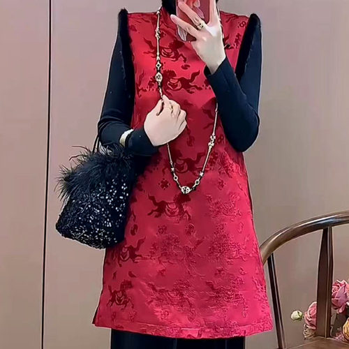 新中式国风无袖毛毛边马甲裙子女