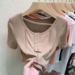 RM5583#小心机辣妹短袖T恤女夏设计感洋气百搭新款短款内搭半袖上衣