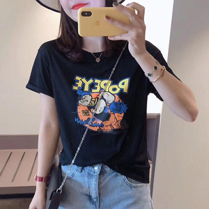 RM13924#韩版宽松短袖t恤女夏季设计感洋气卡通印花体恤洋气正肩打底上衣