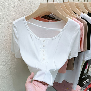 RM5583#小心机辣妹短袖T恤女夏设计感洋气百搭新款短款内搭半袖上衣