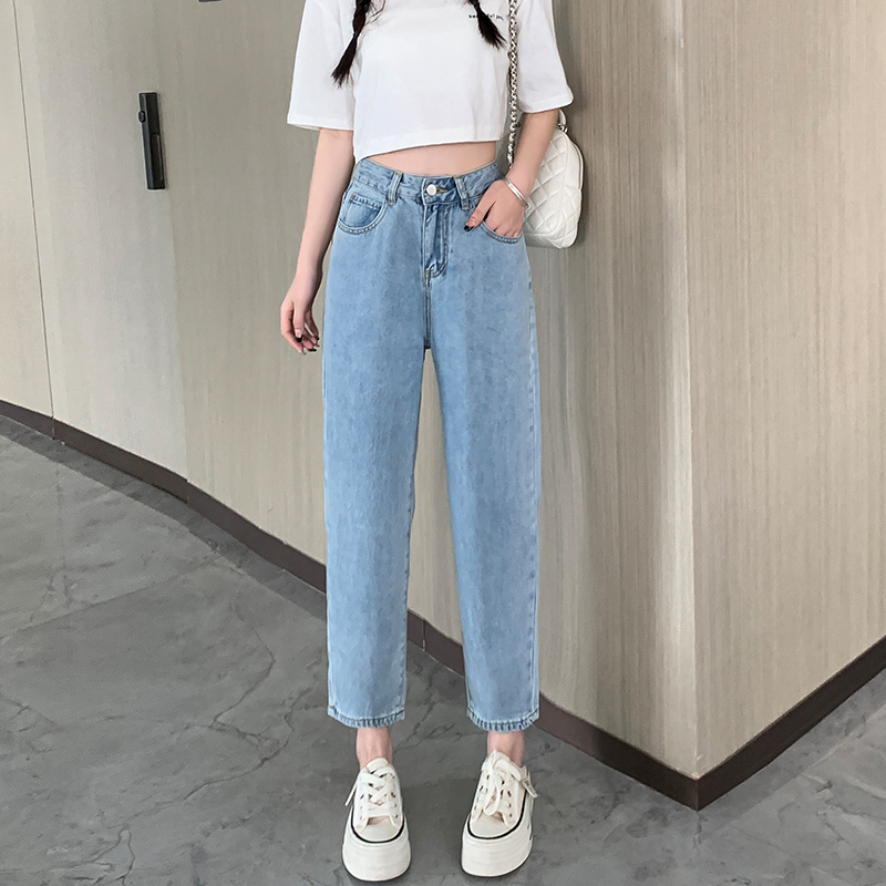 150cm高腰直筒哈伦天丝牛仔裤女夏季薄款小个子八分裤显高垂感裤
