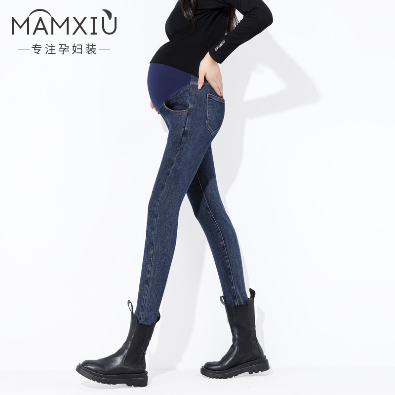 妈妈秀孕妇牛仔裤春秋外穿时尚弹力棉紧身裤修身显瘦秋装托腹裤子