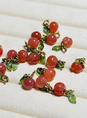 天然南红玛瑙水果S925银小吊坠滴溜草莓手链手串DIY配件
