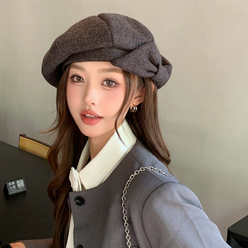 秋冬韩系小众贝雷帽女蝴蝶结画家帽新款气质潮搭显脸小女帽子