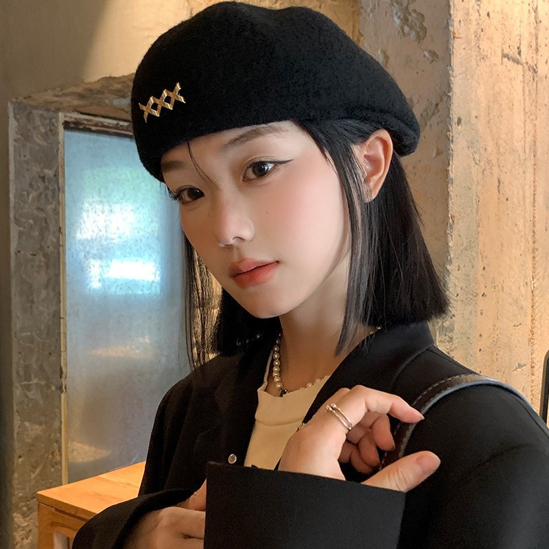 秋冬大头围贝雷帽女毛呢前进帽韩系简约保暖防风百搭显脸小帽子