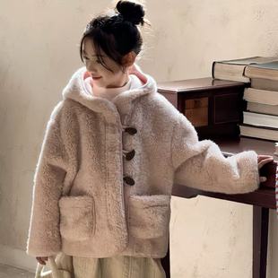 女童加绒外套冬装2025新款儿童皮毛一体上衣羊羔绒洋气加厚毛毛衣