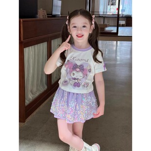 女童库洛米套装夏装2025新款儿童洋气时髦短袖卡通T恤两件套夏季