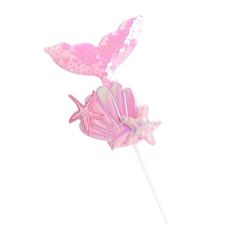 蛋糕装饰 ins风彩色亮片贝壳美人鱼尾插件海洋系列生日蛋糕插牌