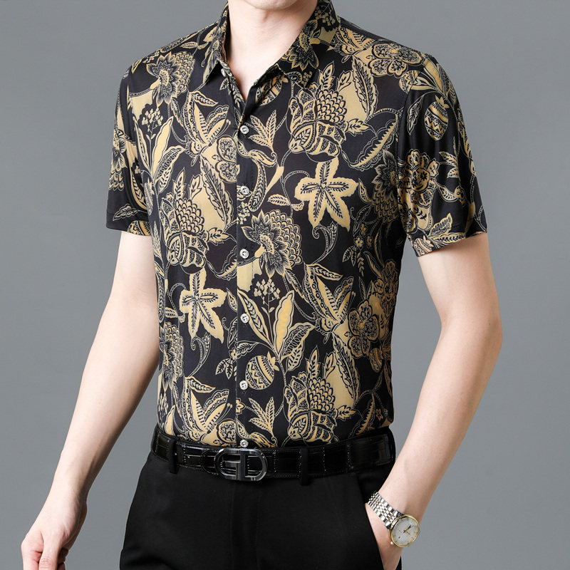 557新款男士短袖衬衫商务休闲时尚花衬衫上衣P30,男装衬衫,星座1615