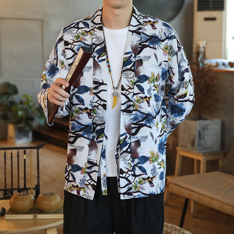 173风秋季新款男士外套复古开衫汉服P35模特图,男装衬衫,星座1615