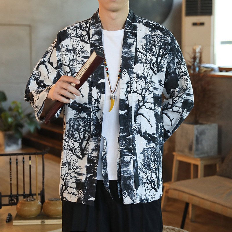 174风秋季新款男士外套复古开衫汉服P35模特图,男装衬衫,星座1615