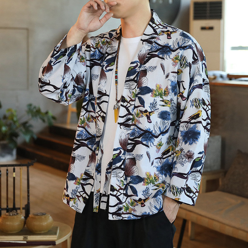 173风秋季新款男士外套复古开衫汉服P35模特图，男装衬衫，星座1615