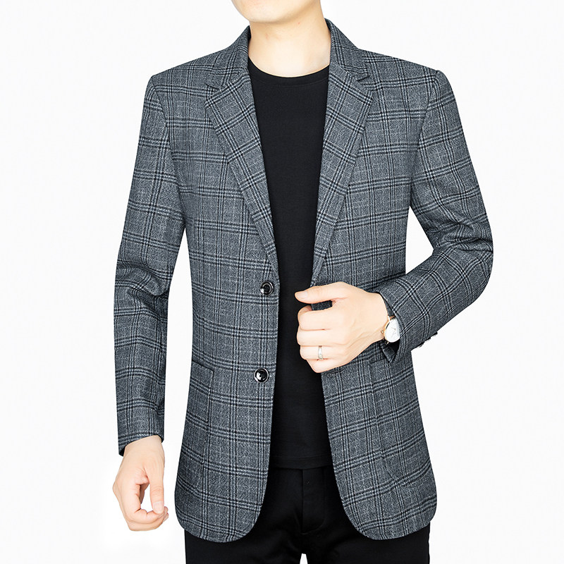 702新款男士青年格子休闲便西双扣贴袋外套西装P80,男装西服,星座1615