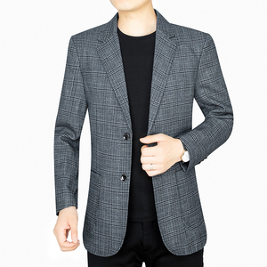 702  新款男士青年格子休闲便西双扣贴袋外套西装P80图片