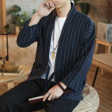 178风秋季新款男士条纹外套复古开衫汉服P55模特图藏青，男装衬衫，星座1615