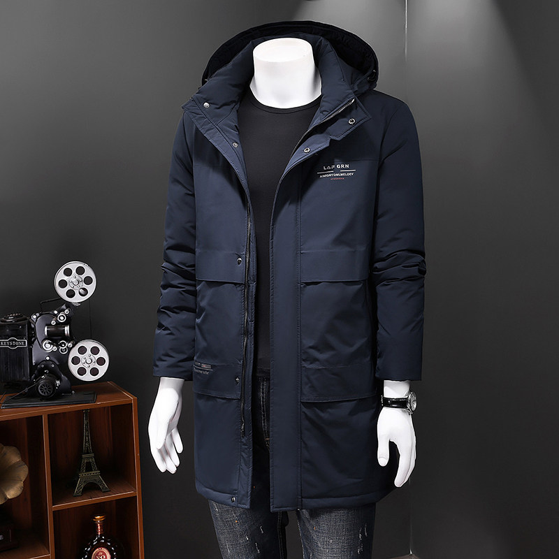 Y1601冬装男士中长款大码休闲羽绒服可卸帽子P210军浅绿假模图,男装羽绒服,星座1615