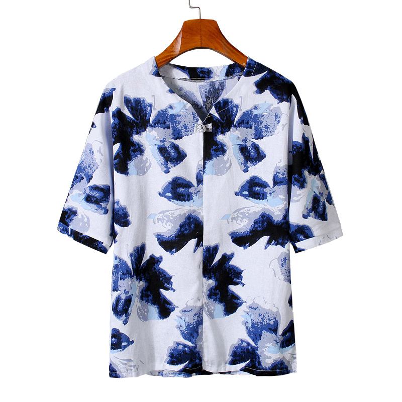 T104新款风盘扣短袖花T恤大码男士中式T恤P25，男装T恤，星座1615