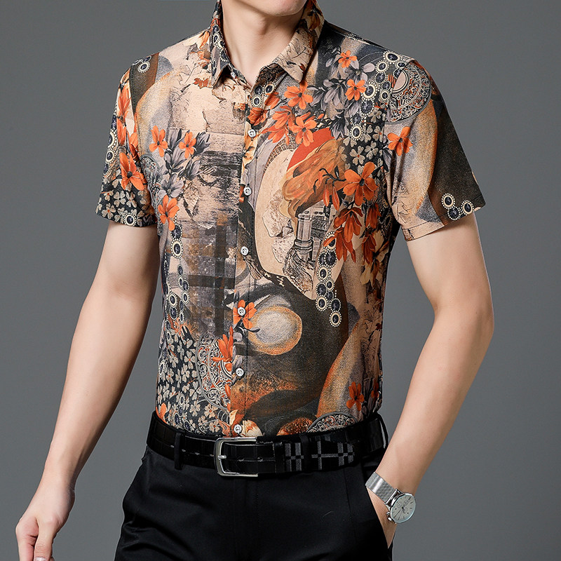 652新款男士短袖衬衫商务休闲时尚花衬衫上衣P30,男装衬衫,星座1615