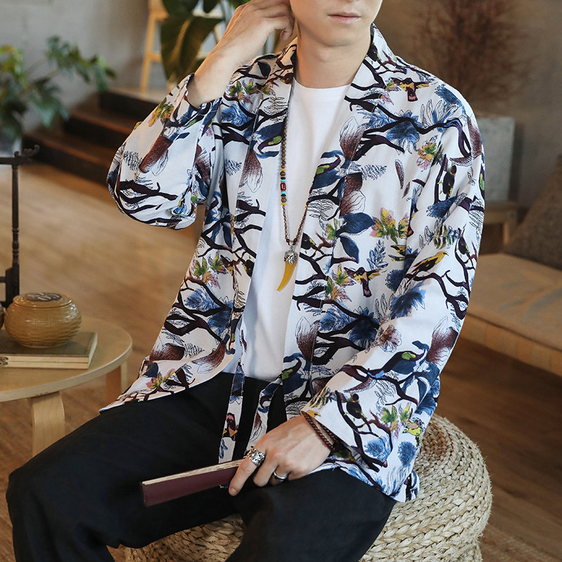 173风秋季新款男士外套复古开衫汉服P35模特图,男装衬衫,星座1615