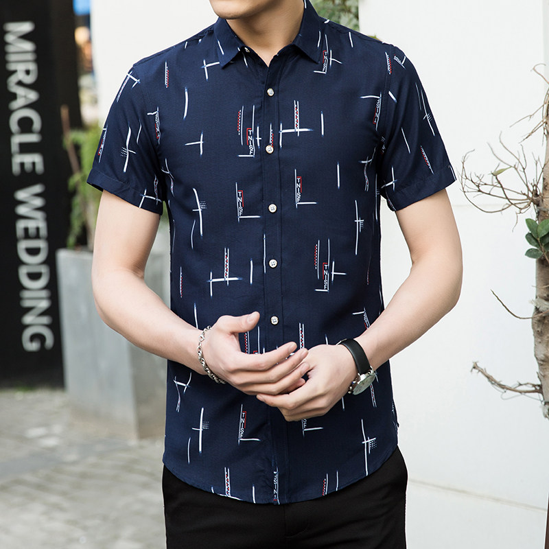 5013新款男士大码印花短袖衬衫P32模特图,男装衬衫,星座1615