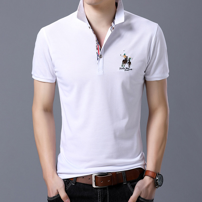 9826男士短袖t恤男装青年纯色T恤翻领POLO衫夏季P38五色藏青,男装Polo衫,星座1615