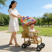 婴儿竹藤推车加大款 轻便宝宝儿童小推车可坐可躺仿竹藤编 藤椅夏季
